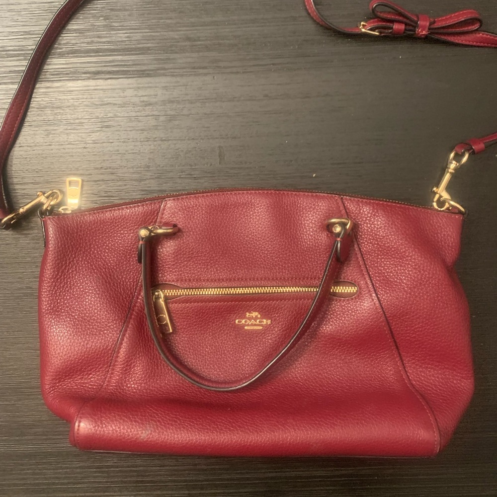 Medium size red leather coach bag